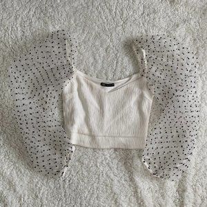Zara Puffy Polka Dot Sleeve Crop Top